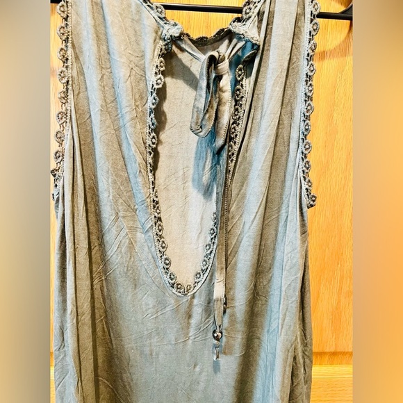 POL Antique Green Sleeveless Dress with Back Cut Out & Tie Bead Accents - Picture 3 of 9